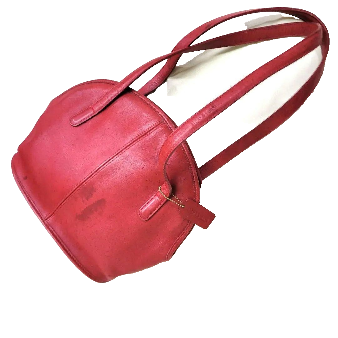 VG] COACH 9089 Red Shoulder Bag Asheville Bowler Dome Leather 