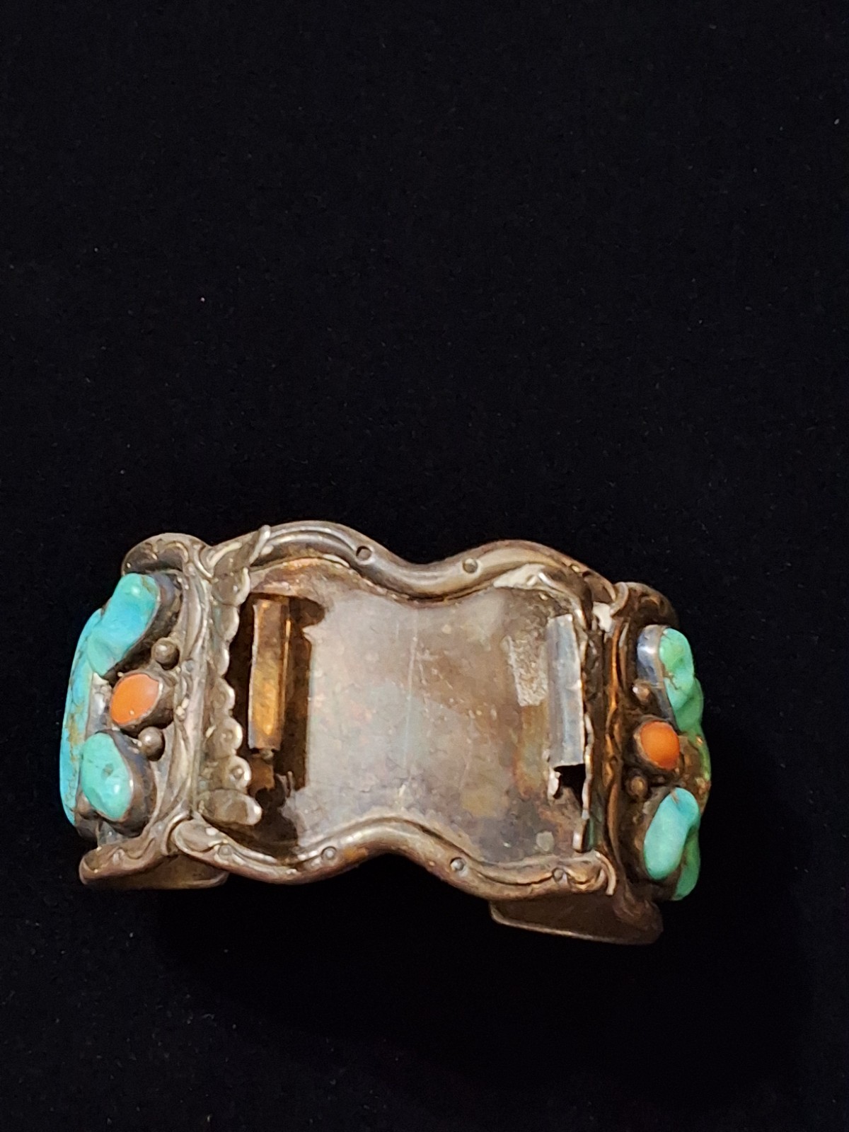 96.4gr Vintage NAVAJO Native American SILVER Watch Band TURQUOISE 6