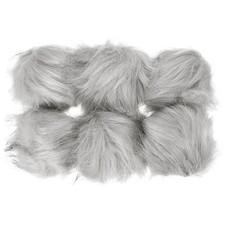 6Pcs Fluffy Soft Faux Fur Pom Poms for Hats with Elastic Loop, Light Grey
