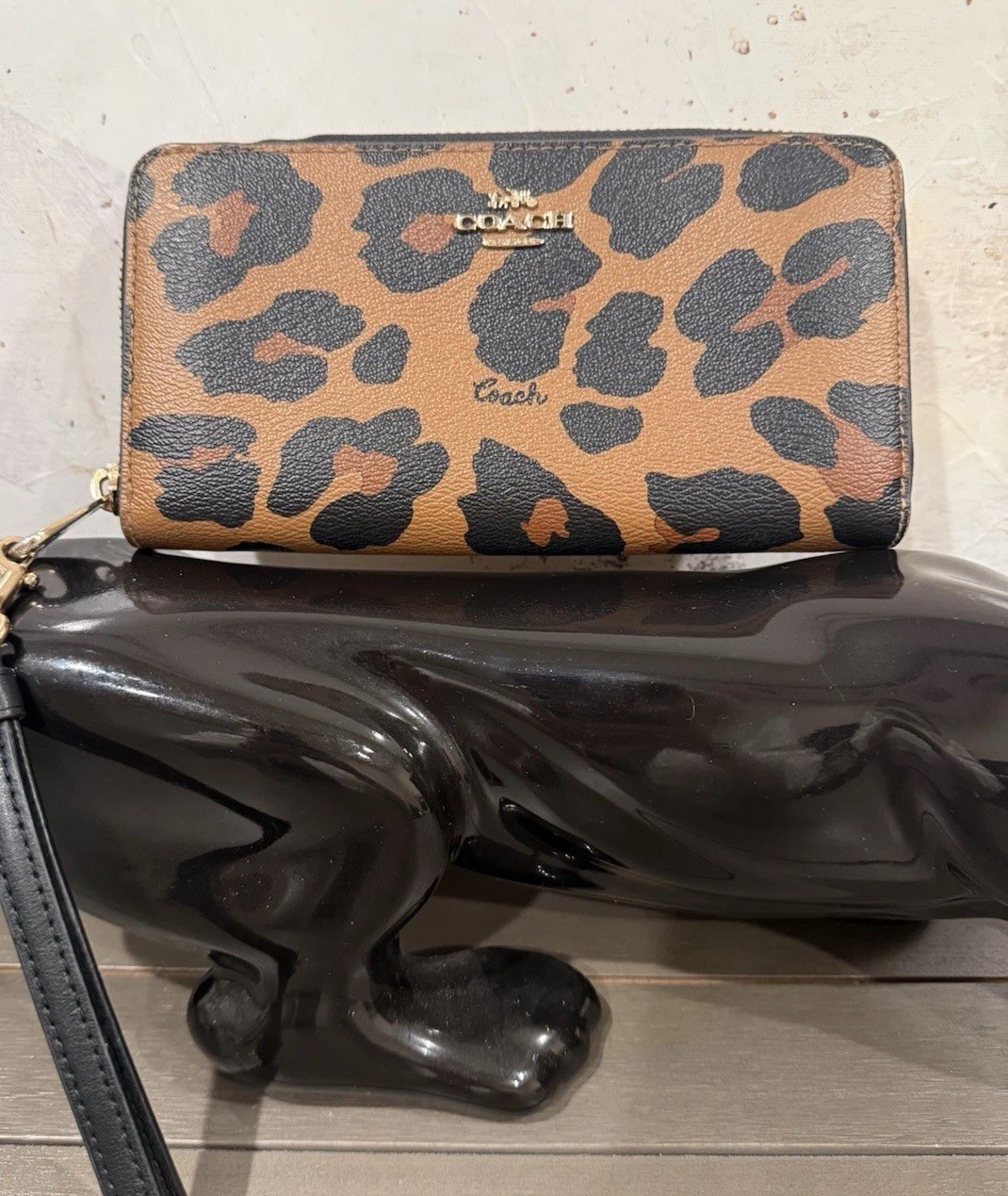 Coach Wallet Leopard Pattern Zip Around Leather A… - image 4