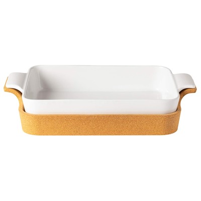 Casafina Ceramic 16'' x 10.25'' Rectangular Baker with Cork Tray - Ensemble Col...