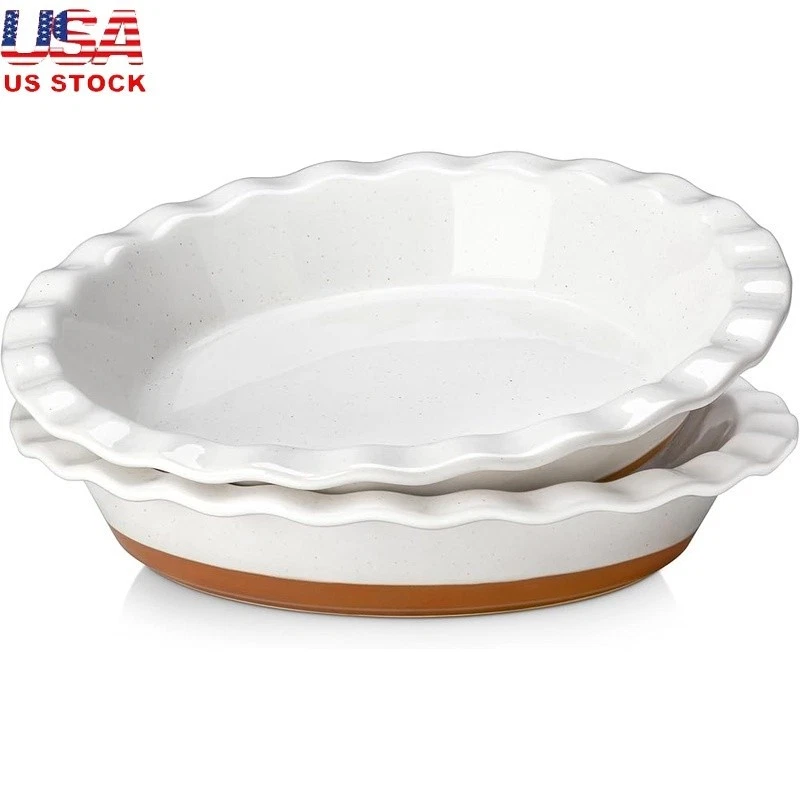 Deep Dish Pie Pan Set Stoneware Nonstick Pie Plates Quiches Pies Baking New