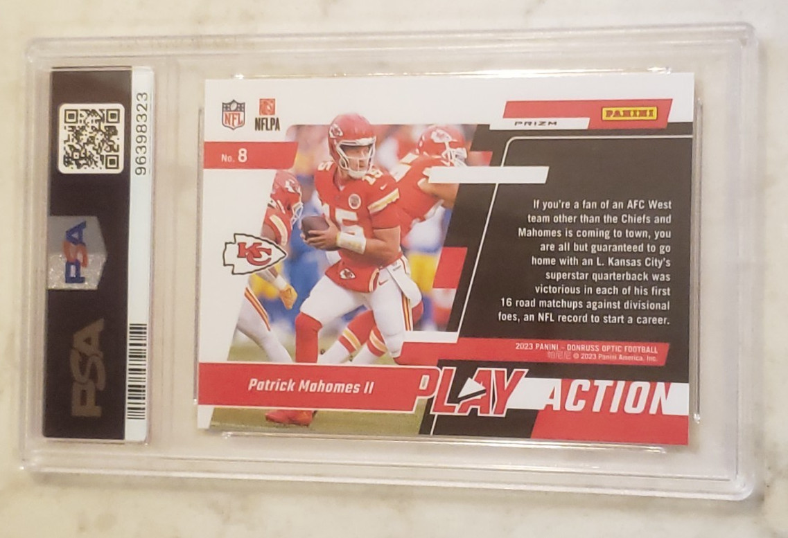2023 Panini Donruss Optic - Play Action Patrick Mahomes II #8 PSA graded view 2