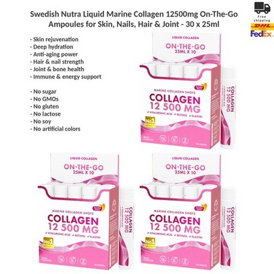Swedish Nutra Liquid Marine Collagen 12500mg On-The-Go Ampoules Drink 30x25ml