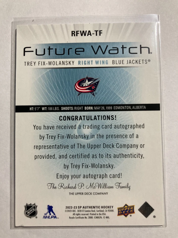 2022-23 SP Authentic '12-13 Retro FW Auto #RFWA-TF Trey Fix-Wolansky RC 325/699 - Image 2 of 2