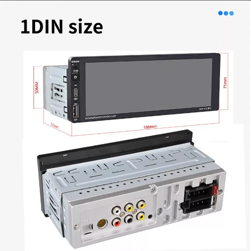 6.9in Car Carplay Player Bluetooth USB AUX Stereo Radio Touch Screen Single Din - Image 2 of 4