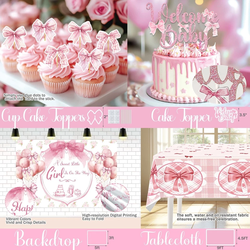 Розовый ребенка душа украшения набор 132 шт воздушный шар гирлянда баннер торт Топпер - Изображение 4 из 4