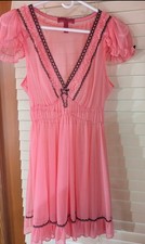 Vintage Betsey Johnson Intimates Pink Chiffon Ruffle Babydoll Dress Y2K Size M