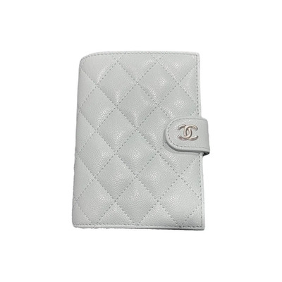 CHANEL Diamond-Quilted Calfskin Passport Case for Women Light blue