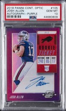 2018 PANINI CONTENDERS OPTIC AUTO-PURPLE #105 JOSH ALLEN ROOKIE RC /49 PSA 10