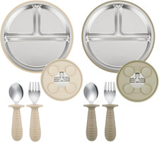 2 Pack Stainless Steel Baby Suction Plates  2 Pack Spoons and Forks Set, Toddle