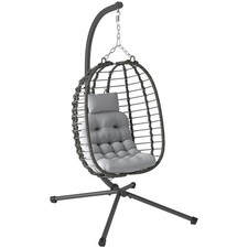 Outsunny Sedia Sospesa in Rattan a Uovo con Cuscino e Altezza Regolabile Grigio