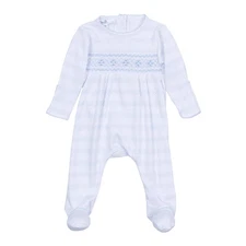 NWT Magnolia Baby Mine Blue Smocked Pima Cotton Footie Romper Newborn Boys
