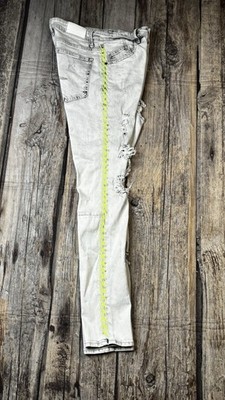KDNK Distressed Lightning Bolt Embroidered Skinny Jeans Men Size 30x31 Acid Wash