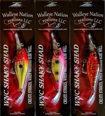 (Ct of 3) Walleye Nation Creations Shaky Shad Crankbait #5 Diving Depth 4-6' 5cm