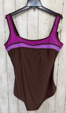 It Figures Womens Plus - One Piece Swimsuit 24W Brown Purple Tummy Control NWT