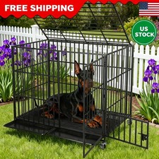 Escape-Proof Heavy Duty XXL Dog Crate Indestructible Metal Kennel with 3 Doors