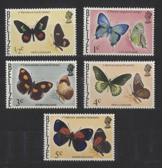 Belize Butterflies Mint Never Hinged 5 Different
