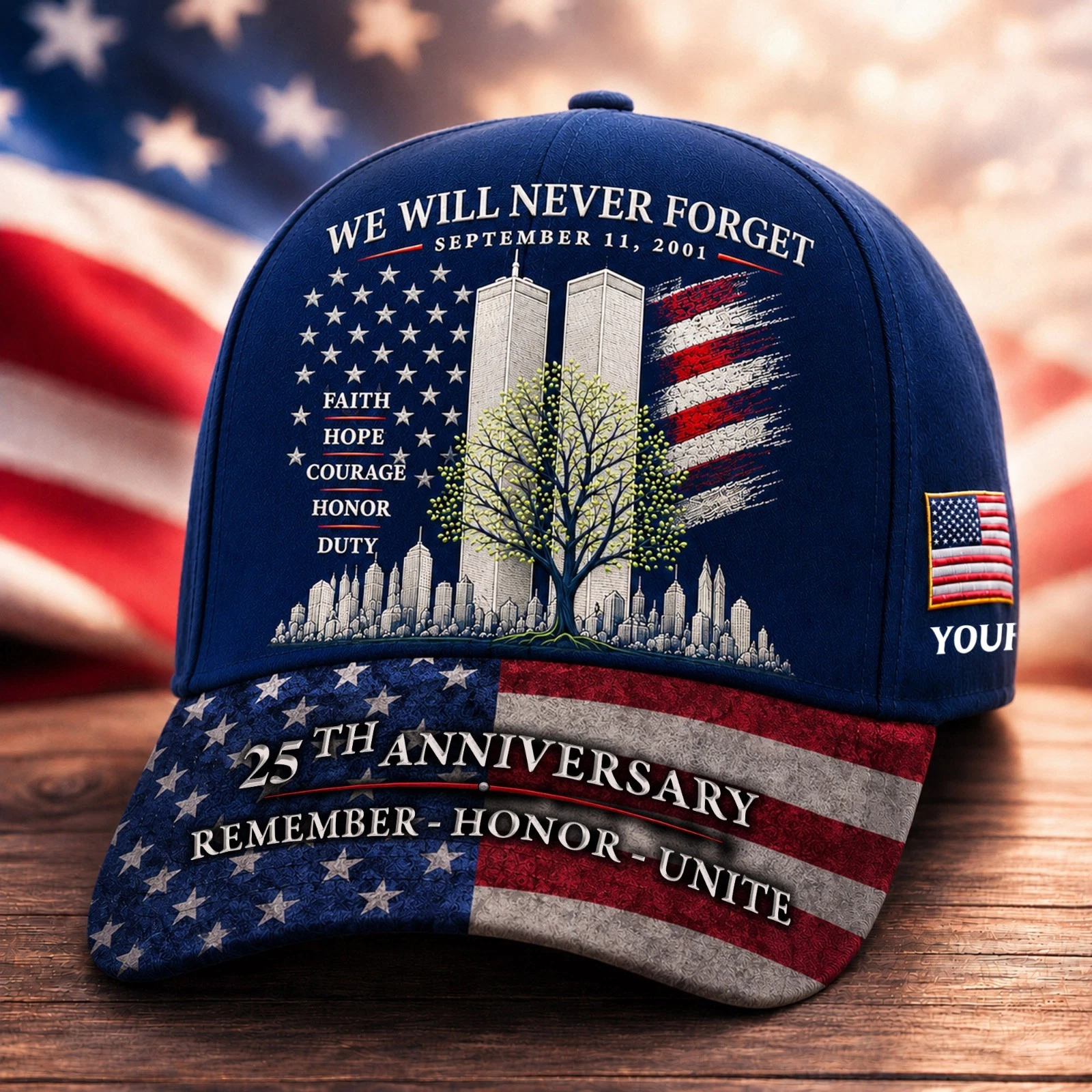 Custom 9/11 Never Forget Firefighter Cap 25th Anniversary Flag Hat Gift For Him