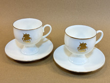 Paar Lomonossow Imperial Porzellan Moskau Tassen & Untertassen - St. Georg Goldrand
