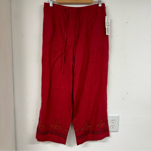 Vintage Red Linen Two Peice Set Wide Leg Pants Short Sleeve Button Down Shirt L - Bild 7 von 15