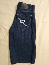 Vintage Rocawear Long Blue Jean Denim Shorts Boys 16 embroidered R pockets