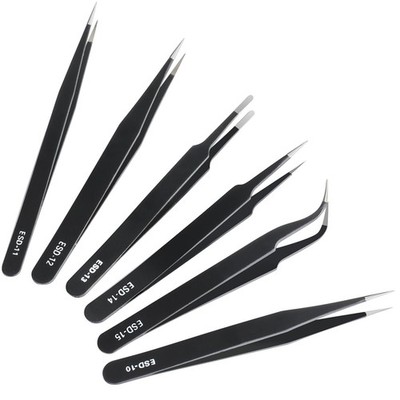 6 Pcs Precision Tweezers Set ESD High End Anti-Static for Electronics Crafts