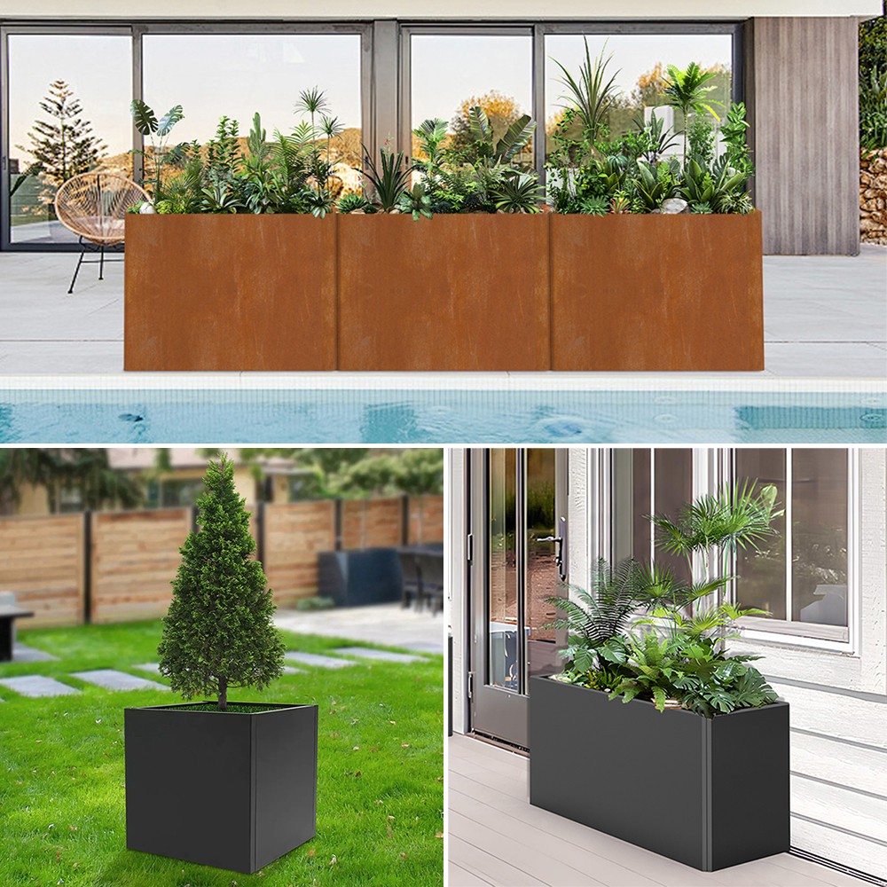 Large Metal Planter Box Heavy Steel Garden Planters for Outdoors Porch Yard Deck