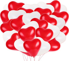 100 St&uuml;ck Herzluftballons Rot Wei&szlig; Je 50 Luftballons, XL Gr&ouml;&szlig;e 30cm, Helium Luft