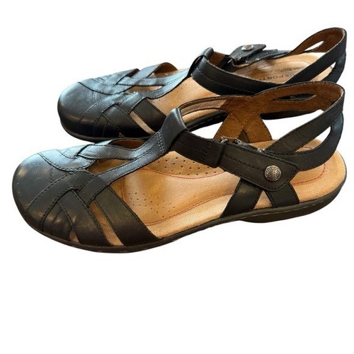 Rockport Cobb Hill Penfield Damen-Sandale mit T-Riemen Größe 10 schwarzes Leder