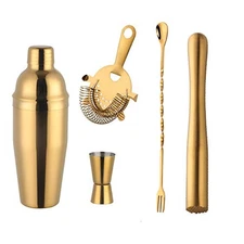 Buyerstar 5-Piece Cocktail Bar Set Mixology Bartender Kit Gold Martini Shaker...