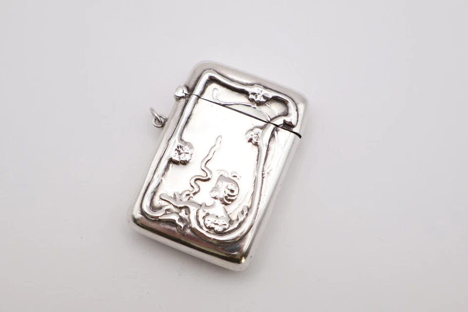 Vintage Sterling Silver Art Nouveau Style Vesta Case Stamped 925 — 第 2/4 张图片