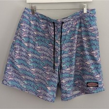 Men's Vineyard Vines Swim Trunks Large Blue White Fish Lined