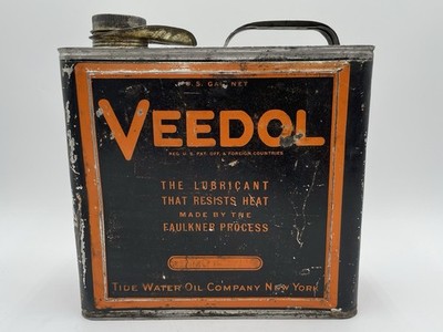 Rare Vintage Metal Veedol Square One Gallon Motor Oil Can Tide Water Oil Company