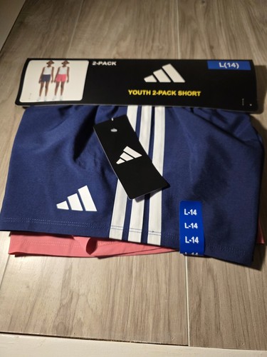 Adidas Girls Sz Large (14) 2 Pack Shorts Pink & Blue - Picture 2 of 2