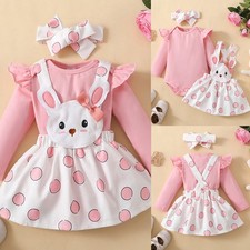 Newborn Baby Girl Ribbed Cute bunny Romper Tops Skirt Dress Outfit Set Clothes