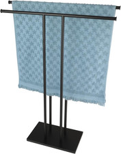 Bath Towel Holder Stand Black, 30 Inch Free Standing Double Towel Rack Shelf for