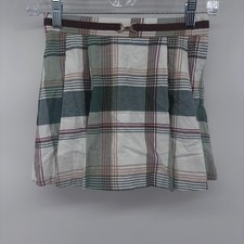Plaid Mini Skirt with Belt Preppy School Girl Style Flared Green White size 8