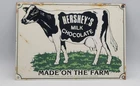 Vintage Rustic Hersheys Milk Chocolate Cow Porcelain Enameled Metal Sign