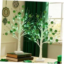 2 PC St Patricks Day LED Lighted Birch Trees with Shamrock Clover Shamrocks