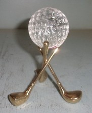 Decorative Crafts Glass Golf Ball Paperweight on Brass Golf Clubs Stand