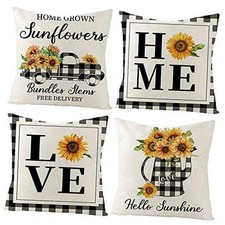 Sunflower Pillow Covers8x8 Set of 4 Summer Decorative Rustic 18.0 Inches 1