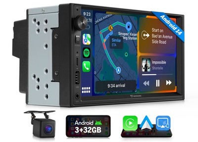 Android 14 Autoradio 2 DIN 7'' IPS Touchscreen Wireless CarPlay GPS DSP Bluetooth
