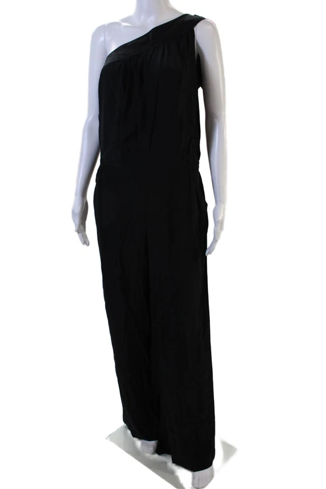 Macacão Parker feminino de seda sem mangas um ombro preto tamanho M - Imagem 2 de 4