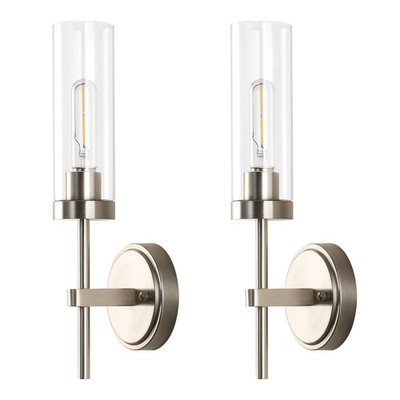 WILON Bathroom Wall Sconces Set of 2, Brushed Nickel Vanity Lights w/Clear Glass