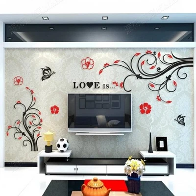Autocollant Mural 3D Fleurs Lianes Amovible Stickers Miroir Acryliques - Photo 1/4