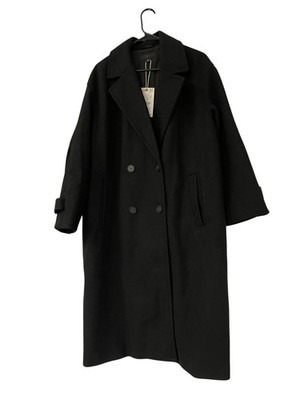 Zara Womens Trench Coat XL Black Soft Oversized Double Breasted 3046/298 NWT