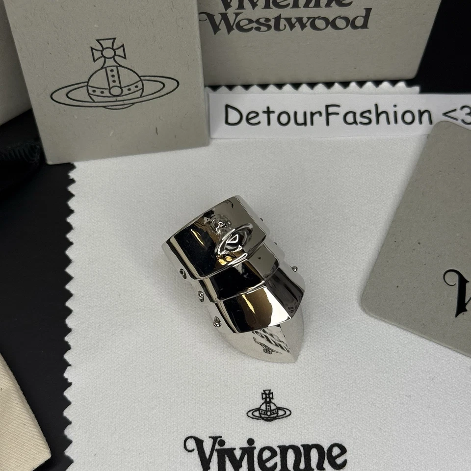 Vivienne Westwood Nana 3D 925 Silver Metal Armor Ring Size 6-8 New in Box - Image 4 of 4