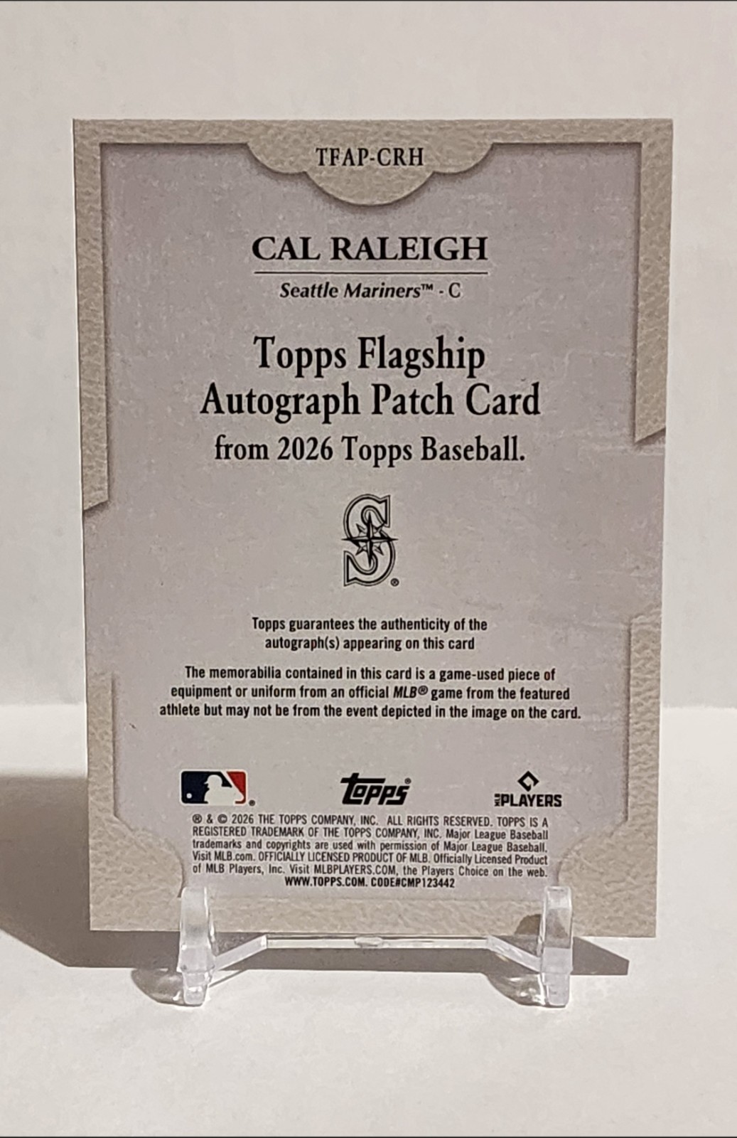 2026 Topps Series1 Flagship Cal Raleigh Auto Patch BlackParallel 6/10 #TFAP-CRH view 8