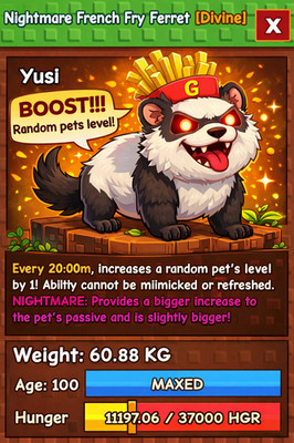 Nightmare French Fry Ferret Grow A Garden 60.88 KG Age 100 GaG Max CD 20/min